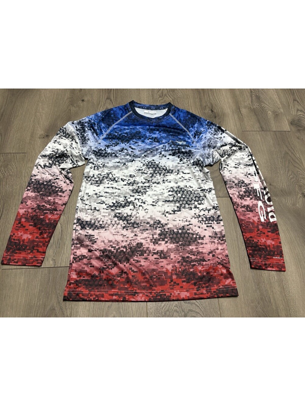 Columbia PFG Men's XS Red Blue Long Sleeve Performance Fishing Shirt UPF 50 Sun